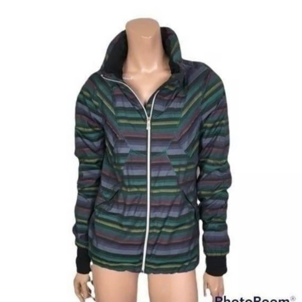 Lululemon Hooded Windbreaker Jacket Multi-Color Striped Thumbhole 4 (964)